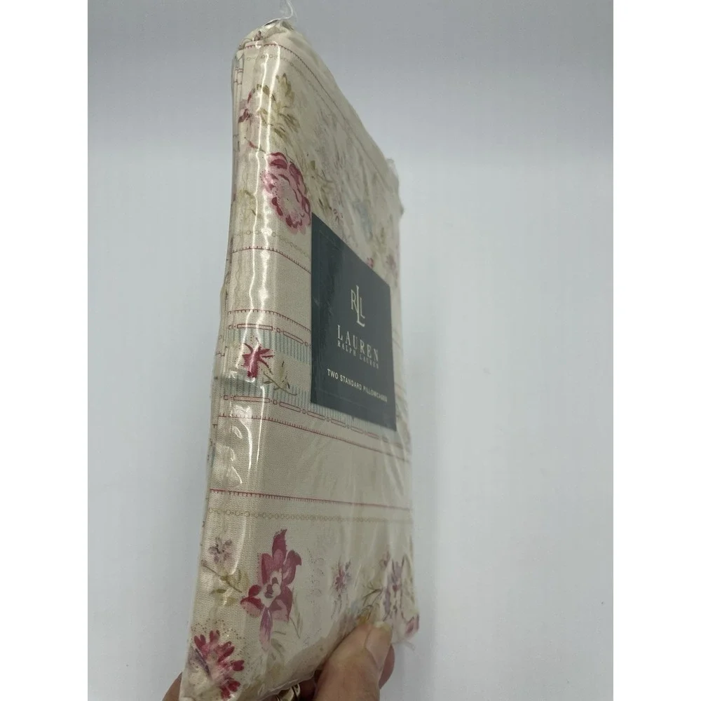New  2 Vintage Ralph Lauren Standard Pillowcases Floral Pair NIP Cottage Rose‎